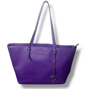 MICHAEL KORS - LARGE LEATHER PURPLE /SILVER TOP HANDLE TOTE BAG W CHARM